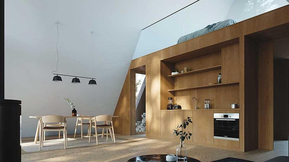 A-Frame Beach Cabin interior living area